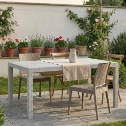 Tavoli Da Esterno|Outdoor > Dmora Tavolo da giardino effetto rattan 10 posti 150x90cm - Adila Bianco