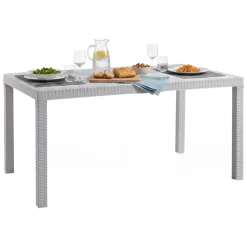 Tavoli Da Esterno|Outdoor > Dmora Tavolo da giardino effetto rattan 10 posti 150x90cm - Adila Bianco