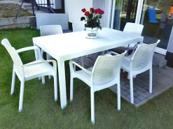 Tavoli Da Esterno|Outdoor > Dmora Tavolo da giardino effetto rattan 10 posti 150x90cm - Adila Bianco