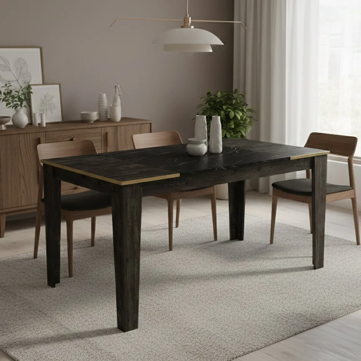 Tavolo elegante rettangolare 8 posti nero e oro 145x85cm - Asciano