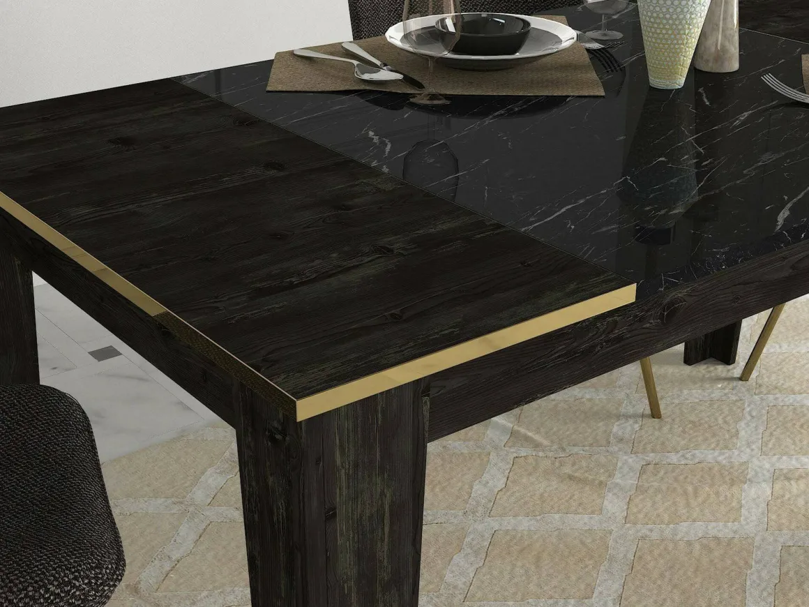Tavolo elegante rettangolare 8 posti nero e oro 145x85cm - Asciano