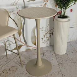 Tavoli Fissi > Dmora Tavolo Fisso 2 Posti Forma Rotondo 60x60x106h cm, Sfumatura Colore Struttura Crema - Leh Bianco Crema