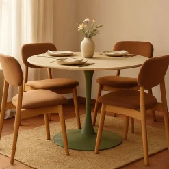 Tavolo Fisso Bianco Crema Verde 4 Posti Forma Rotondo 120x120x76h cm, Sfumatura Colore Struttura Crema - Coober