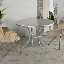 Tavoli Fissi > Dmora Tavolo Fisso Bianco Marmo Argento 2 Posti Piano Effetto Marmo 100x100x77h cm, Forma Rotondo - Otmar Argento, Bianco Marmo