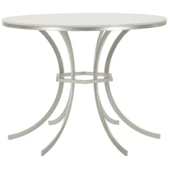 Tavoli Fissi > Dmora Tavolo Fisso Bianco Marmo Argento 2 Posti Piano Effetto Marmo 100x100x77h cm, Forma Rotondo - Otmar Argento, Bianco Marmo