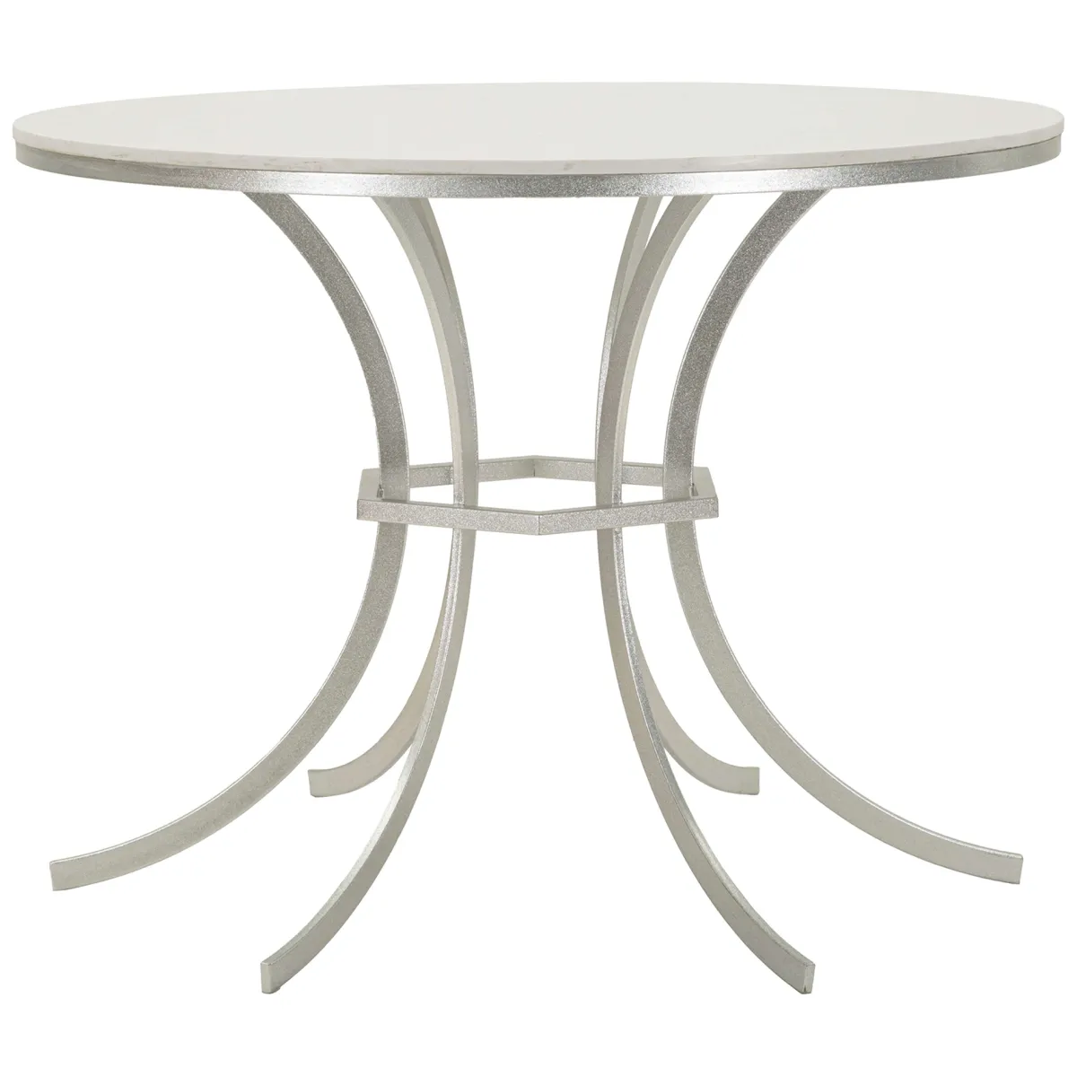Tavoli Fissi > Dmora Tavolo Fisso Bianco Marmo Argento 2 Posti Piano Effetto Marmo 100x100x77h cm, Forma Rotondo - Otmar Argento, Bianco Marmo
