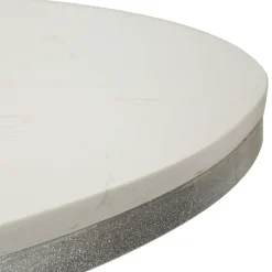 Tavoli Fissi > Dmora Tavolo Fisso Bianco Marmo Argento 2 Posti Piano Effetto Marmo 100x100x77h cm, Forma Rotondo - Otmar Argento, Bianco Marmo