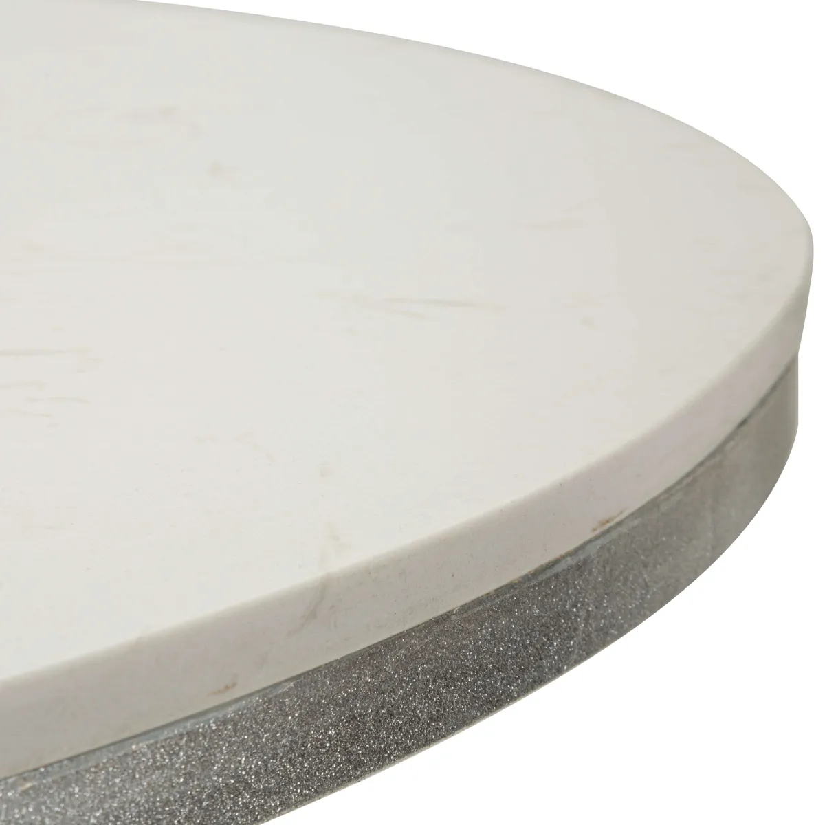 Tavoli Fissi > Dmora Tavolo Fisso Bianco Marmo Argento 2 Posti Piano Effetto Marmo 100x100x77h cm, Forma Rotondo - Otmar Argento, Bianco Marmo