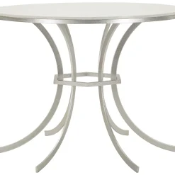 Tavoli Fissi > Dmora Tavolo Fisso Bianco Marmo Argento 2 Posti Piano Effetto Marmo 100x100x77h cm, Forma Rotondo - Otmar Argento, Bianco Marmo