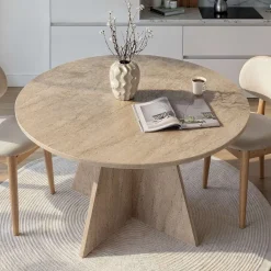Tavoli Fissi > Dmora Tavolo Fisso 4 Posti Forma Rotondo 120x120x75h cm, Peso Supportato 60 kg - Racale Bianco Marmo