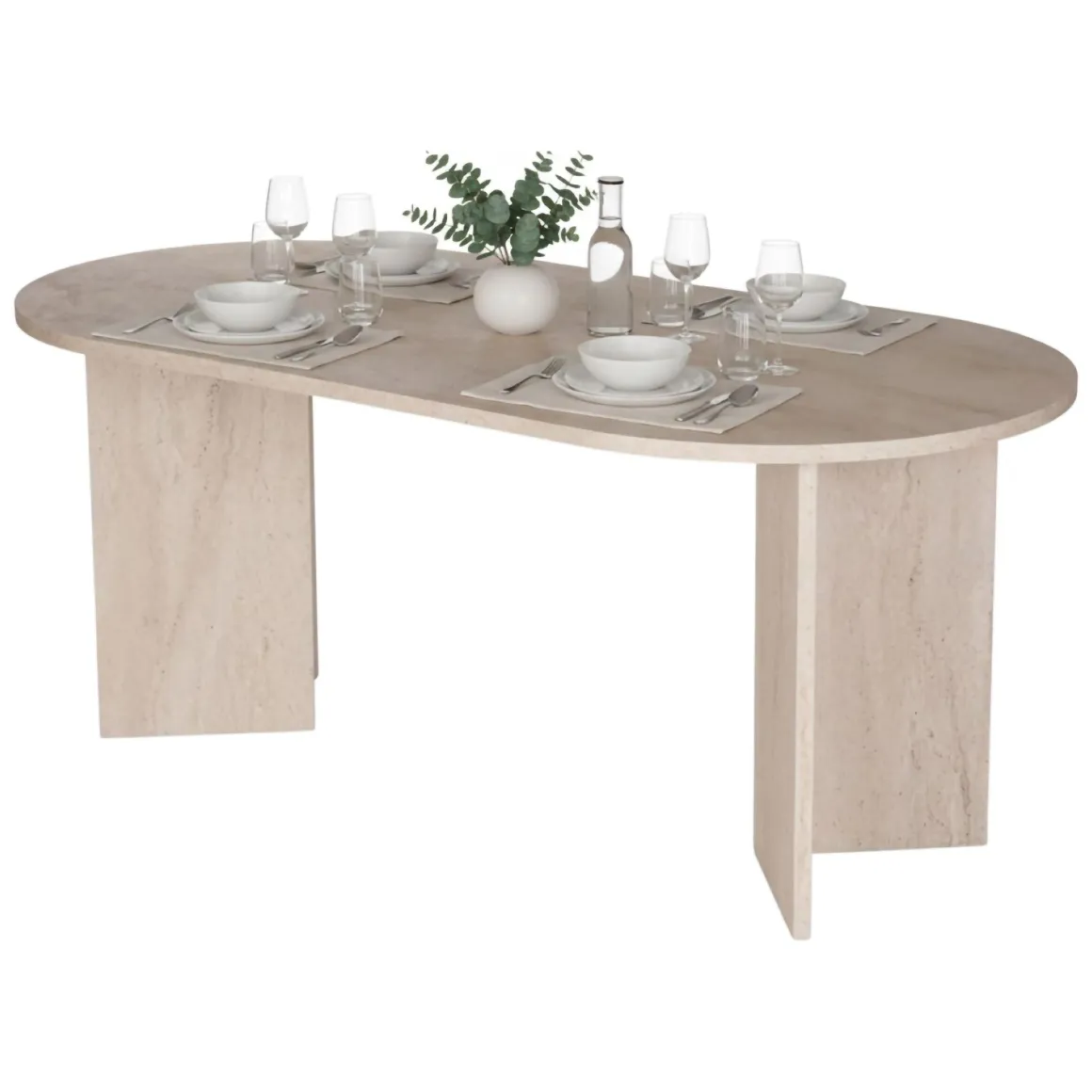 Tavolo Fisso Bianco Marmo 6 Posti Forma Ovale 180x89.5x75h cm, Peso Supportato 70 kg - Monterano