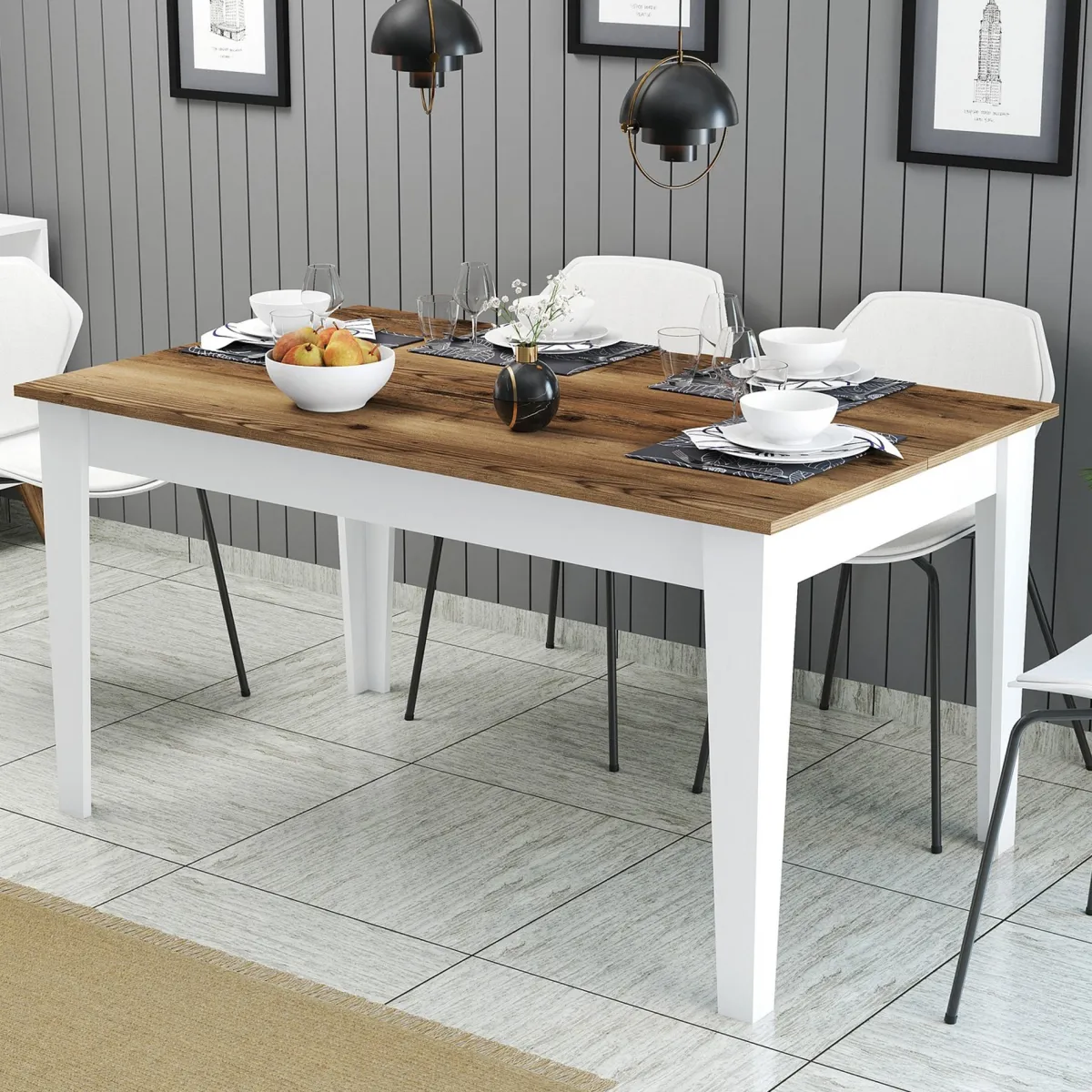 Tavoli Fissi > Dmora Tavolo Fisso Bianco Marrone Noce 6 Posti Forma Rettangolare 145x88x75h cm, Peso Supportato 120 kg - Sicura Marrone, Bianco Noce