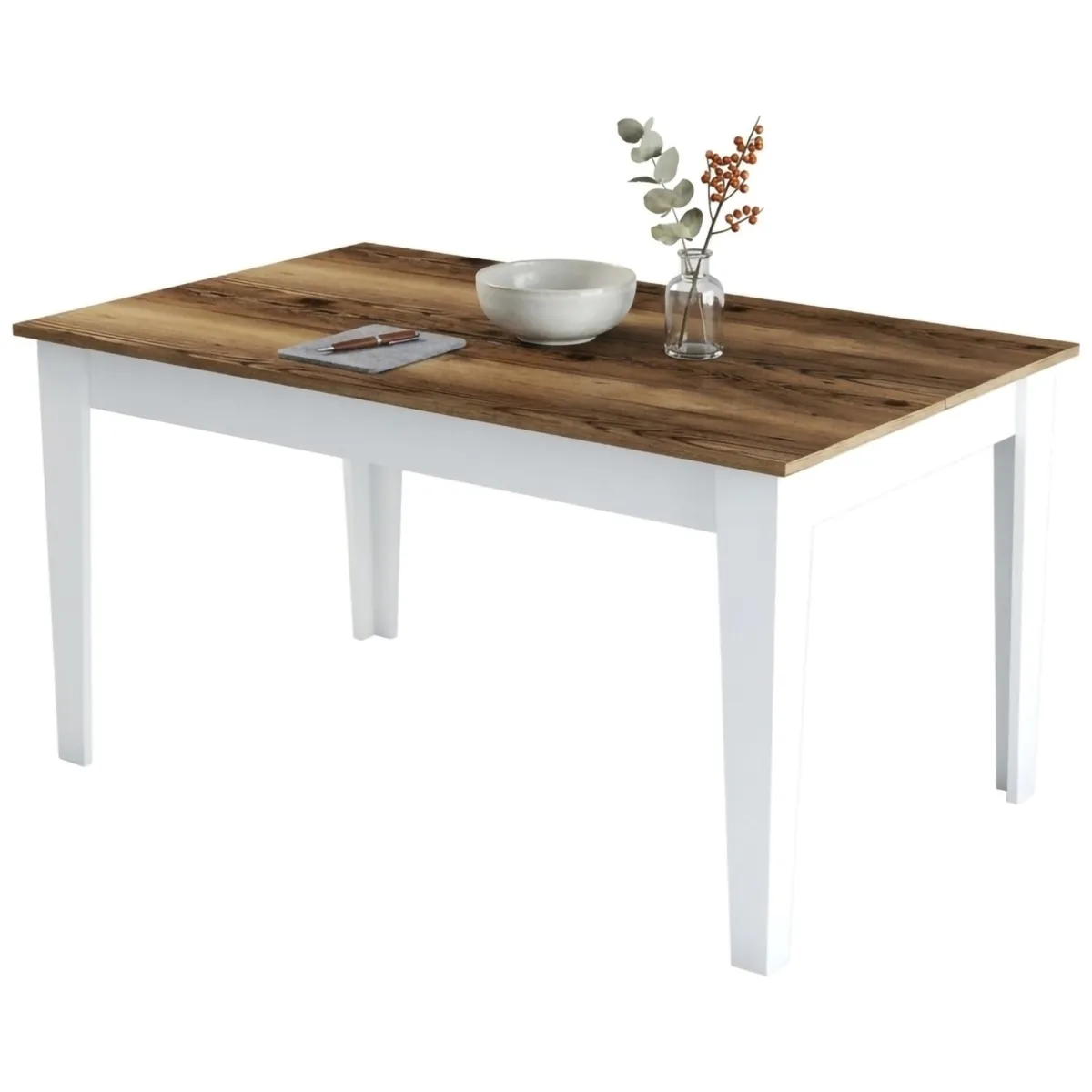 Tavoli Fissi > Dmora Tavolo Fisso Bianco Marrone Noce 6 Posti Forma Rettangolare 145x88x75h cm, Peso Supportato 120 kg - Sicura Marrone, Bianco Noce