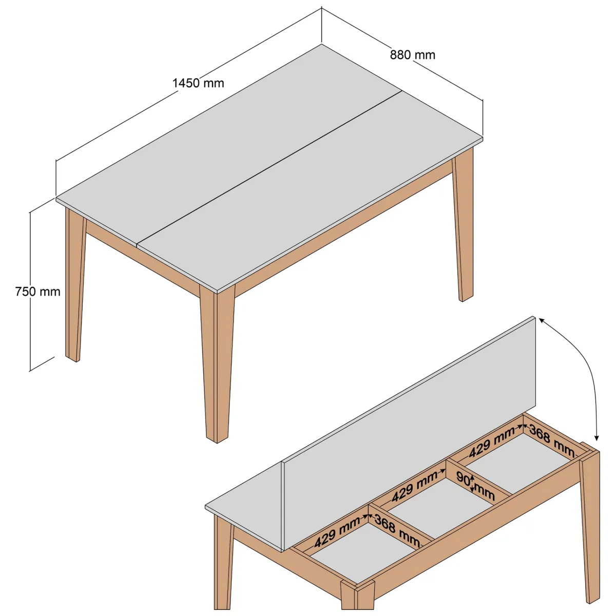 Tavoli Fissi > Dmora Tavolo Fisso Bianco Marrone Noce 6 Posti Forma Rettangolare 145x88x75h cm, Peso Supportato 120 kg - Sicura Marrone, Bianco Noce