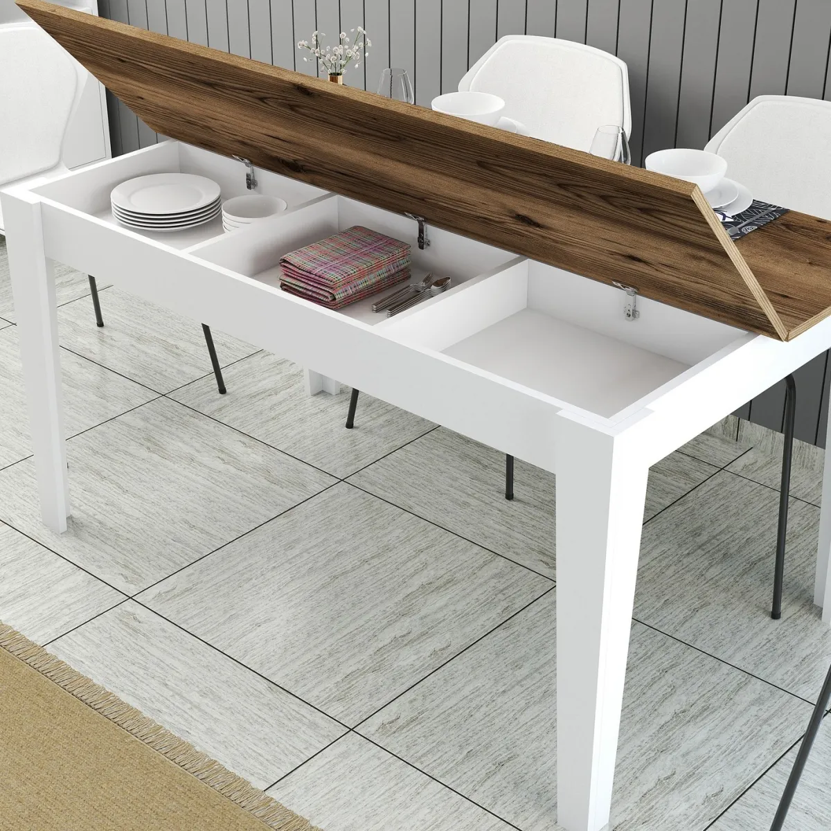 Tavoli Fissi > Dmora Tavolo Fisso Bianco Marrone Noce 6 Posti Forma Rettangolare 145x88x75h cm, Peso Supportato 120 kg - Sicura Marrone, Bianco Noce