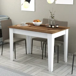Tavolo Fisso Bianco Marrone 6 Posti Forma Rettangolare 110x72x75h cm, Peso Supportato 120 kg - Zane
