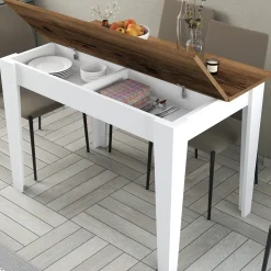 Tavolo Fisso Bianco Marrone 6 Posti Forma Rettangolare 110x72x75h cm, Peso Supportato 120 kg - Zane