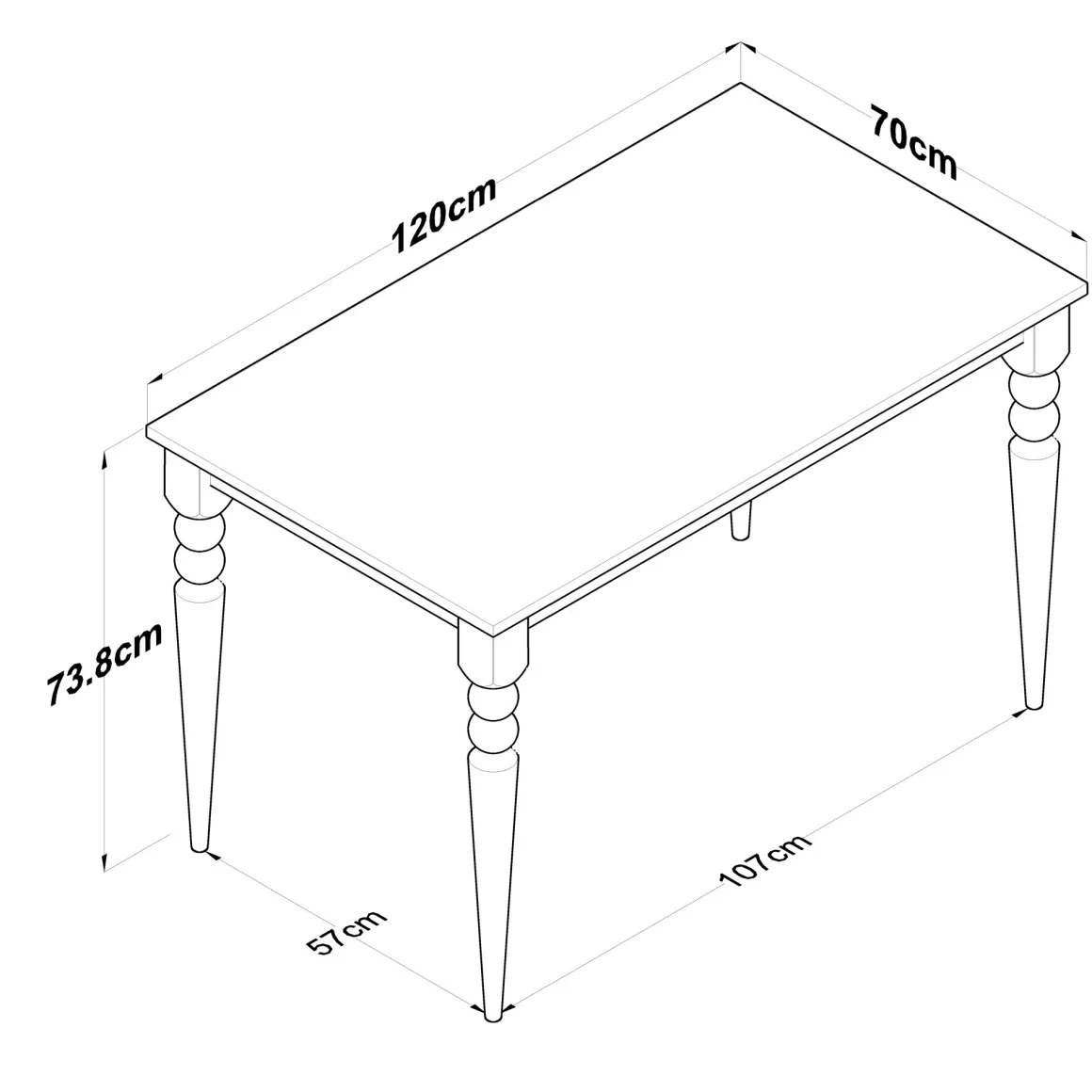 Tavolo Fisso Bianco Marrone Rovere 6 Posti Forma Rettangolare 120x70x74h cm, Peso Supportato 120 kg - Cingoli
