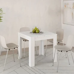 Tavoli Fissi > Dmora Tavolo Fisso 4 Posti Ripiano Effetto Dogato 80x80x76h cm, Forma Quadrato - Trosa Bianco Opaco