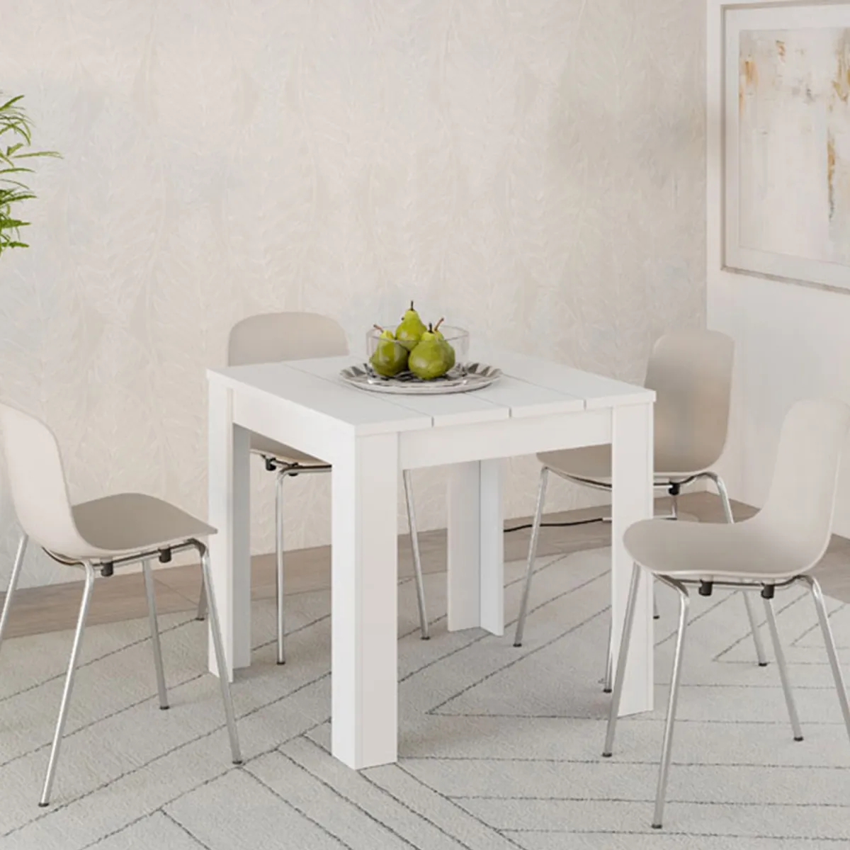 Tavoli Fissi > Dmora Tavolo Fisso 4 Posti Ripiano Effetto Dogato 80x80x76h cm, Forma Quadrato - Trosa Bianco Opaco