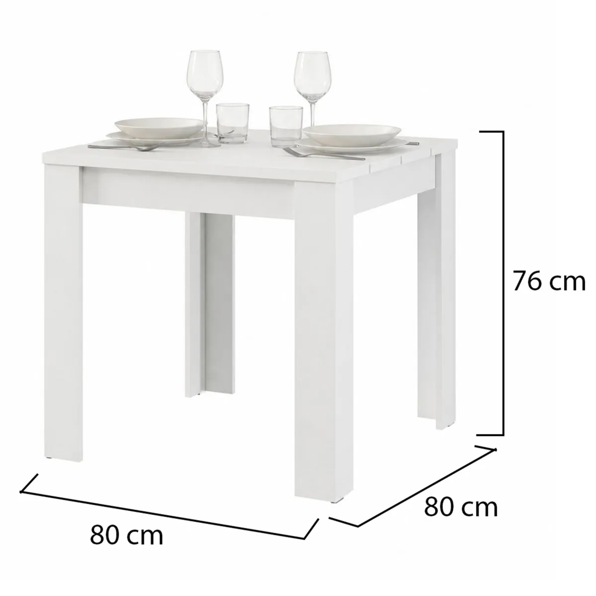 Tavoli Fissi > Dmora Tavolo Fisso 4 Posti Ripiano Effetto Dogato 80x80x76h cm, Forma Quadrato - Trosa Bianco Opaco