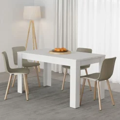 Tavolo Fisso Bianco Opaco 6 Posti Ripiano Effetto Dogato 135x80x76h cm, Forma Rettangolare - Sort
