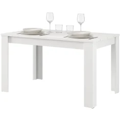 Tavolo Fisso Bianco Opaco 6 Posti Ripiano Effetto Dogato 135x80x76h cm, Forma Rettangolare - Sort