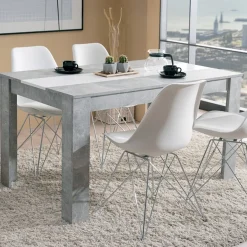 Tavoli Fissi > Dmora Tavolo Fisso Grigio Cemento Bianco 6 Posti Forma Rettangolare 135x80.5x74.5h cm, Colore Struttura Bianco - Simala Bianco, Grigio Cemento