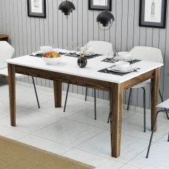 Tavoli Fissi > Dmora Tavolo Fisso Marrone Noce Bianco Crema 6 Posti Forma Rettangolare 110x72x75h cm, Peso Supportato 120 kg - Zane Bianco Crema, Marrone Noce