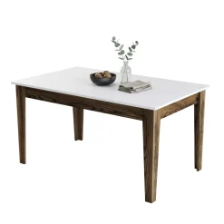 Tavoli Fissi > Dmora Tavolo Fisso Marrone Noce Bianco Crema 6 Posti Forma Rettangolare 110x72x75h cm, Peso Supportato 120 kg - Zane Bianco Crema, Marrone Noce