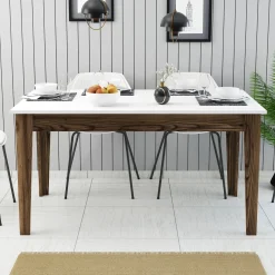 Tavoli Fissi > Dmora Tavolo Fisso Marrone Noce Bianco Crema 6 Posti Forma Rettangolare 110x72x75h cm, Peso Supportato 120 kg - Zane Bianco Crema, Marrone Noce