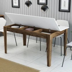Tavoli Fissi > Dmora Tavolo Fisso Marrone Noce Bianco Crema 6 Posti Forma Rettangolare 110x72x75h cm, Peso Supportato 120 kg - Zane Bianco Crema, Marrone Noce
