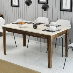Tavoli Fissi > Dmora Tavolo Fisso Marrone Noce Bianco Marmo 6 Posti Forma Rettangolare 110x72x75h cm, Peso Supportato 120 kg - Madone Bianco Marmo, Marrone Noce