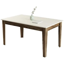 Tavoli Fissi > Dmora Tavolo Fisso Marrone Noce Bianco Marmo 6 Posti Forma Rettangolare 110x72x75h cm, Peso Supportato 120 kg - Madone Bianco Marmo, Marrone Noce