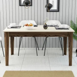 Tavolo Fisso Marrone Noce Bianco Crema 6 Posti Forma Rettangolare 145x88x75h cm, Peso Supportato 120 kg - Viverone