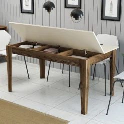 Tavolo Fisso Marrone Noce Bianco Crema 6 Posti Forma Rettangolare 145x88x75h cm, Peso Supportato 120 kg - Viverone