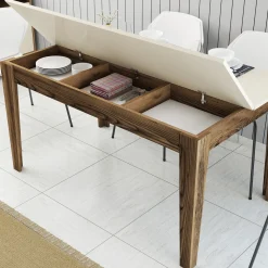 Tavolo Fisso Marrone Noce Bianco Crema 6 Posti Forma Rettangolare 145x88x75h cm, Peso Supportato 120 kg - Viverone