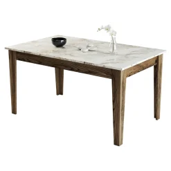 Tavolo Fisso Marrone Noce Bianco Marmo 6 Posti Forma Rettangolare 145x88x75h cm, Peso Supportato 120 kg - Viverone