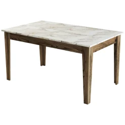 Tavolo Fisso Marrone Noce Bianco Marmo 6 Posti Forma Rettangolare 145x88x75h cm, Peso Supportato 120 kg - Viverone