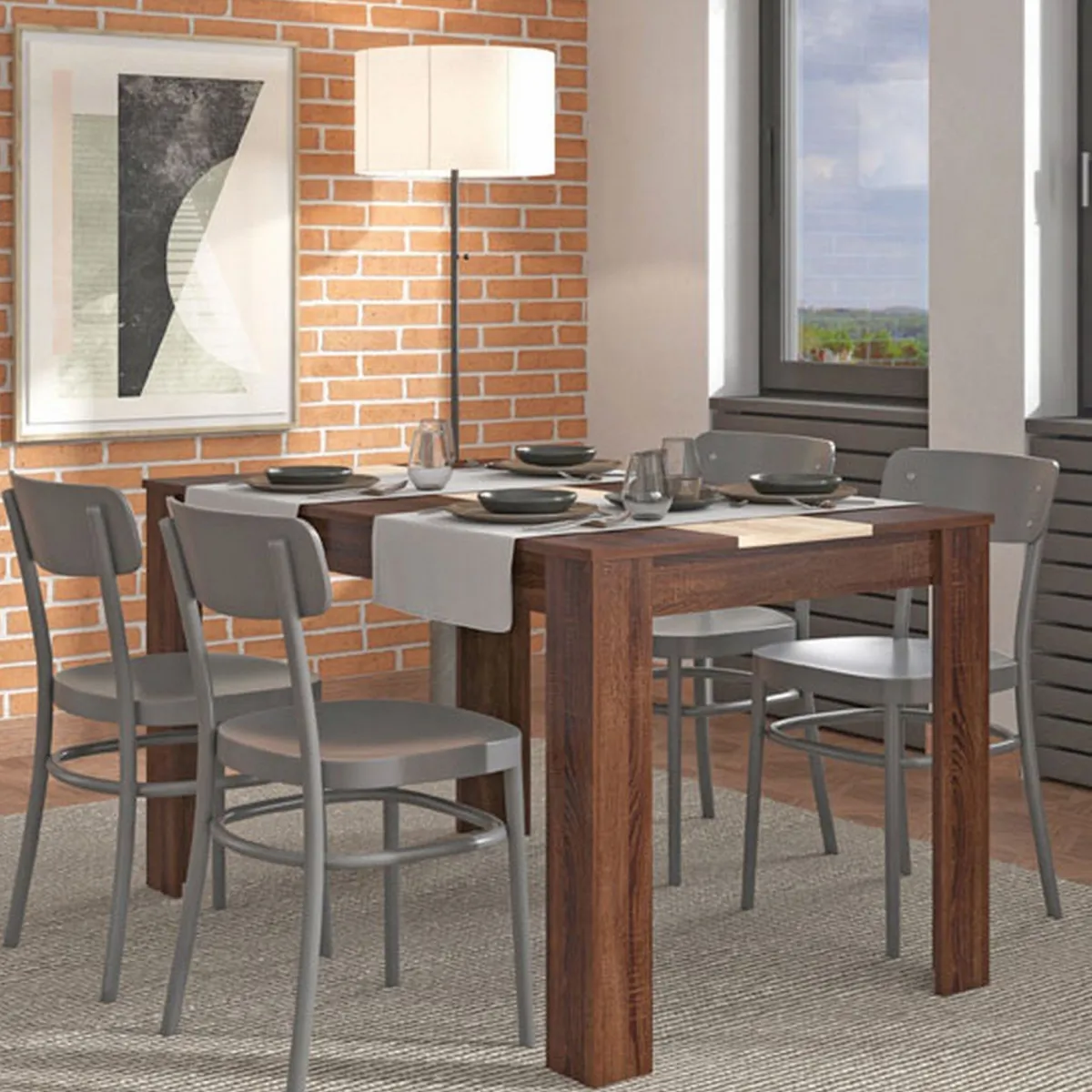 Tavoli Fissi > Dmora Tavolo Fisso Marrone Noce Marrone Rovere 6 Posti Forma Rettangolare 135x80.5x74.5h cm, Colore Ripiano Marrone - Simala Marrone Rovere, Marrone Noce