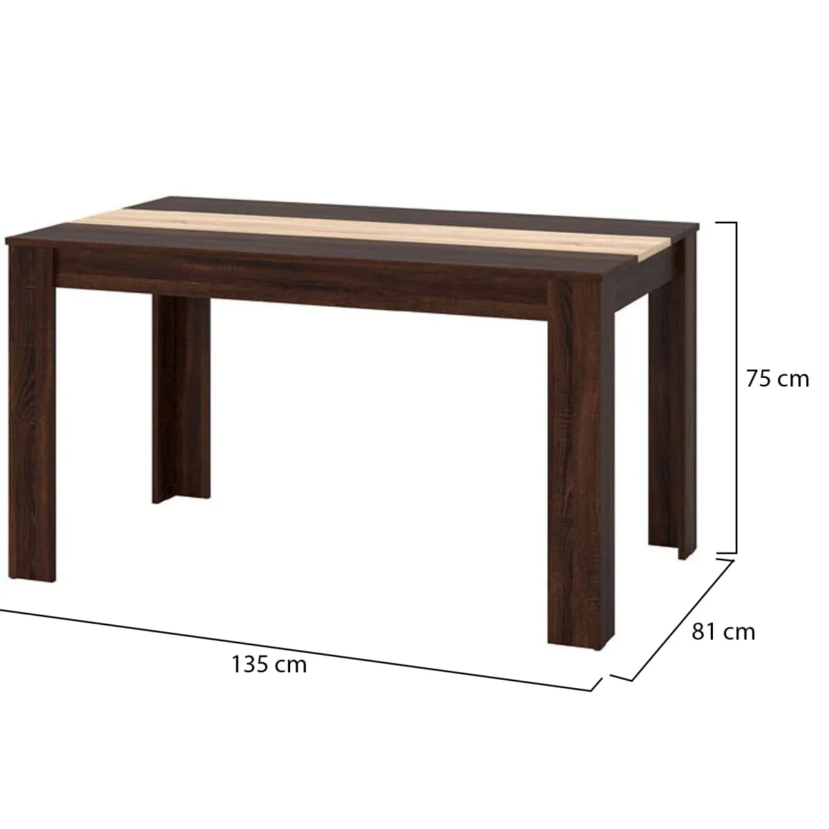 Tavoli Fissi > Dmora Tavolo Fisso Marrone Noce Marrone Rovere 6 Posti Forma Rettangolare 135x80.5x74.5h cm, Colore Ripiano Marrone - Simala Marrone Rovere, Marrone Noce