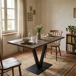Tavolo Fisso Marrone Noce Nero 6 Posti Forma Rettangolare 125x66x77h cm, Peso Supportato 100 kg - Vadena