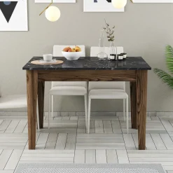 Tavoli Fissi > Dmora Tavolo Fisso Marrone Noce Nero Marmo 6 Posti Forma Rettangolare 145x88x75h cm, Peso Supportato 120 kg - Viverone Nero Marmo, Marrone Noce