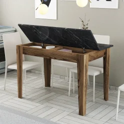 Tavoli Fissi > Dmora Tavolo Fisso Marrone Noce Nero Marmo 6 Posti Forma Rettangolare 145x88x75h cm, Peso Supportato 120 kg - Viverone Nero Marmo, Marrone Noce