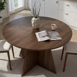 Tavoli Fissi > Dmora Tavolo Fisso 4 Posti Forma Rotondo 120x120x75h cm, Peso Supportato 60 kg - Racale Marrone Noce
