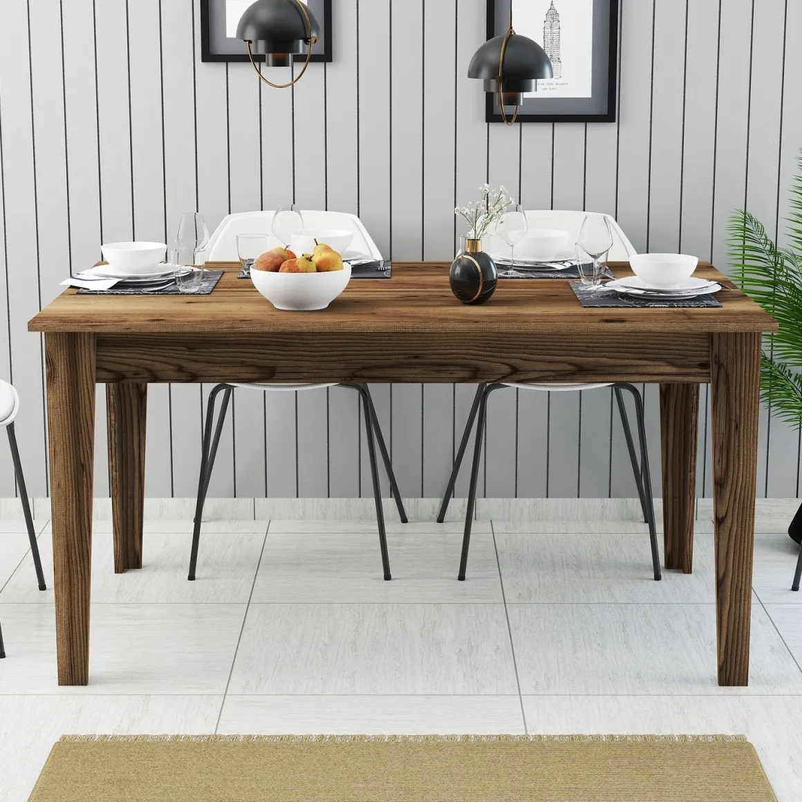 Tavolo Fisso Marrone Noce 6 Posti Forma Rettangolare 145x88x75h cm, Peso Supportato 120 kg - Viverone