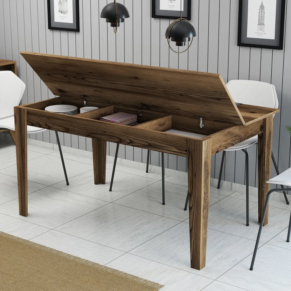 Tavolo Fisso Marrone Noce 6 Posti Forma Rettangolare 145x88x75h cm, Peso Supportato 120 kg - Viverone