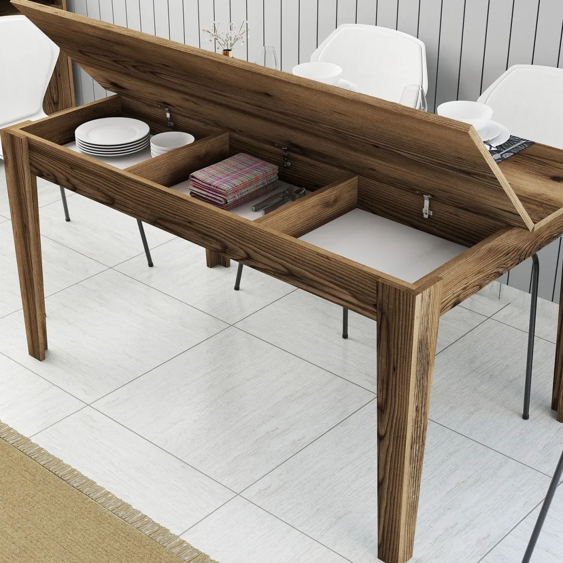 Tavolo Fisso Marrone Noce 6 Posti Forma Rettangolare 145x88x75h cm, Peso Supportato 120 kg - Viverone