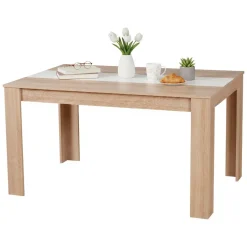 Tavoli Fissi > Dmora Tavolo Fisso Marrone Rovere Bianco 6 Posti Forma Rettangolare 135x80.5x74.5h cm, Colore Struttura Bianco - Simala Bianco, Marrone Rovere