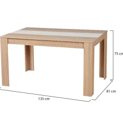 Tavoli Fissi > Dmora Tavolo Fisso Marrone Rovere Bianco 6 Posti Forma Rettangolare 135x80.5x74.5h cm, Colore Struttura Bianco - Simala Bianco, Marrone Rovere
